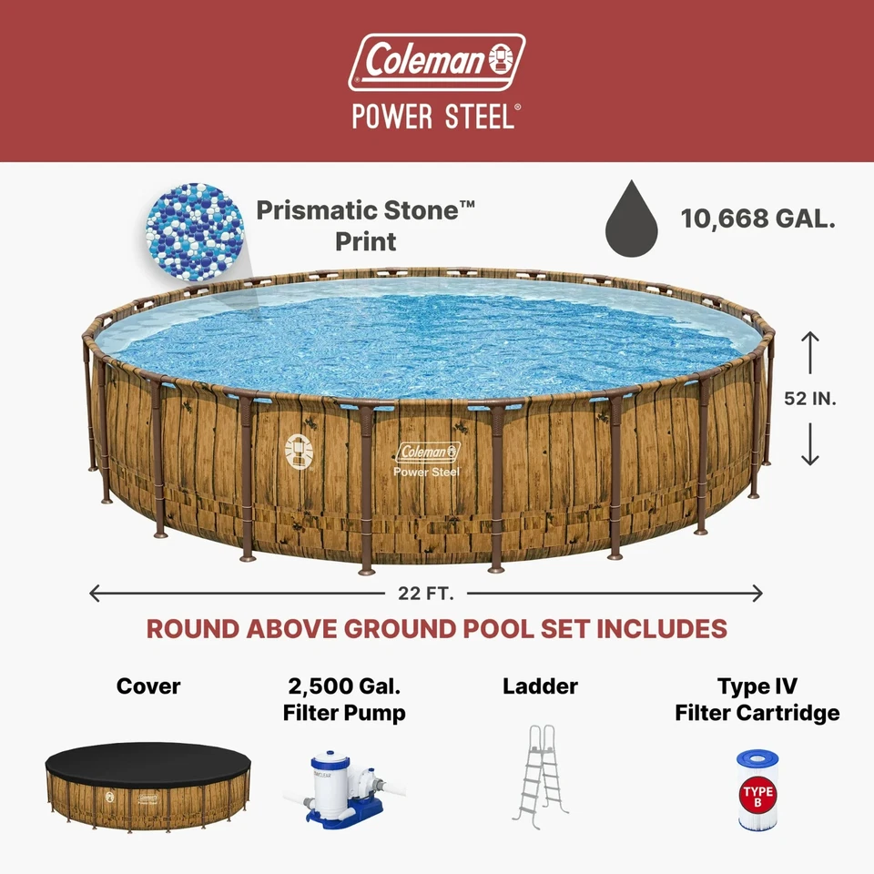 Coleman (22 ft) x (52 in) Above Ground Power Steel Pool Set NEW in box. - Image 2 of 4