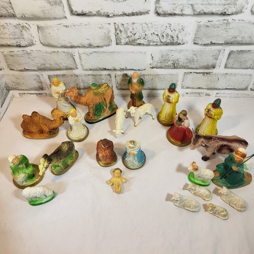 Vintage Krippe aus Kreidegeschirr 23 Teile handbemalt - Bild 2 von 14