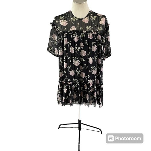 Ulla Johnson 100% Silk Ruffle Detail Floral Mesh Shift Dress Sz 2 Cottagecore - Picture 1 of 13