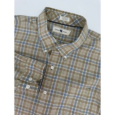 Onward Reserve Shirt Mens XL Brown Blue Plaid Button Up Classic Fit Long Sleeve