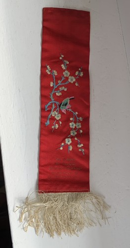 Antikes Art Deco chinesisches besticktes Lesezeichen Seide Blumen Vogel Weihnachten - Bild 2 von 17