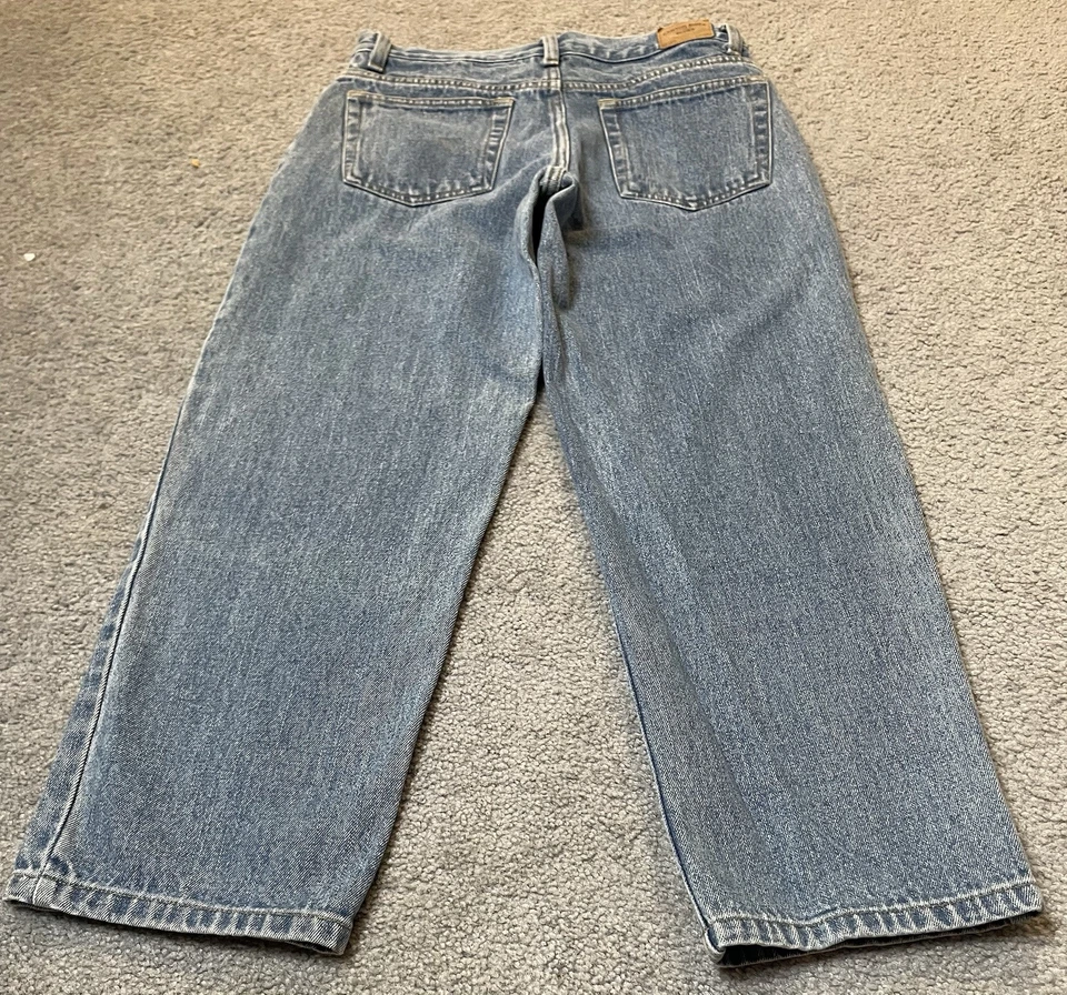 Pantalones de mezclilla recortados de pierna ancha de los 90 para mujer talla 29 azul tiro medio rock clásico occidental Foto 2 de 4