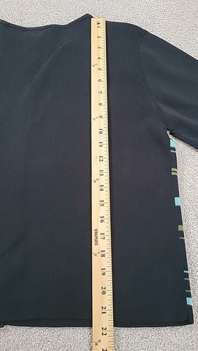 Apostrophe Button Up Cardigan Size LG. BLACK W/ BLUE/GREEN STRIPES 3/4 Sleeve - Picture 8 of 9