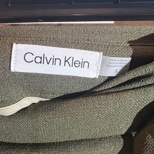 Calvin Klein Midi Pencil Skirt Lined With Tie Waist Women's Size 8 Olive NWT - Picture 3 of 7