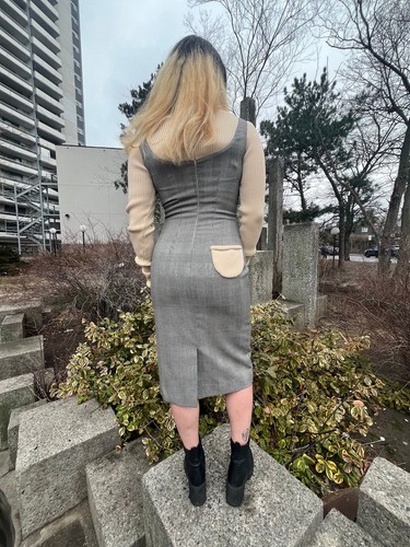 CHRISTIAN DIOR BOUTIQUE Wollkleid Hahnentritt creme, kariertes Trägerkleid wi - Bild 6 von 10