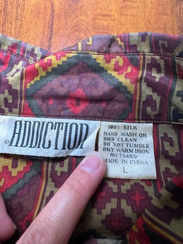 Vintage Addictions Shirt Men Large Aztec Silk Southwestern Geometric 90s Native - Picture 2 of 6