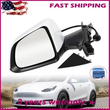 For Tesla Model Y Left Driver Side Door Mirror White Power Fold Heated