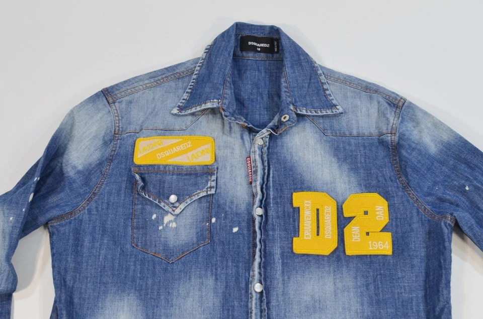 DSquared Denim Paint Splatter Long Sleeve 48 Made in Italy Faded Shirt - Image 2 of 4