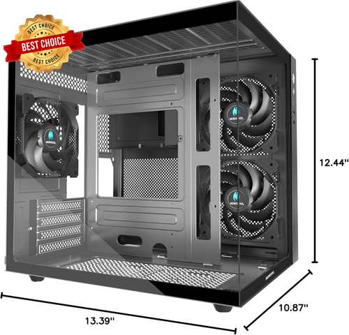 MATX PC Case,270° Panoramic Tempered Glass Panel Gaming PC Case,3 Fans Pre-Insta - Afbeelding 7 van 7