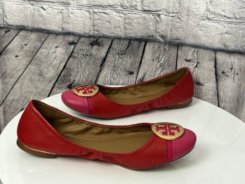 TORY BURCH MINNIE CAP-TOE ROT & ROSA LEDER RAVE BALLERINAS GRÖSSE 10 - Bild 7 von 12