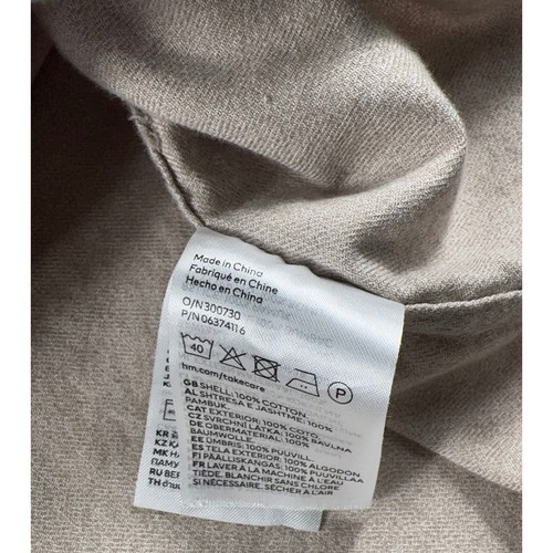 H&M Shirt Mens L Beige Button Up Classic Fit Collarless Pocket Long Sleeve Dress - Picture 5 of 7