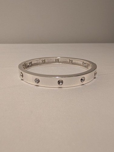 Guess Women's Rhinestone 2.25" Silver One Size Bangle - Picture 3 of 7