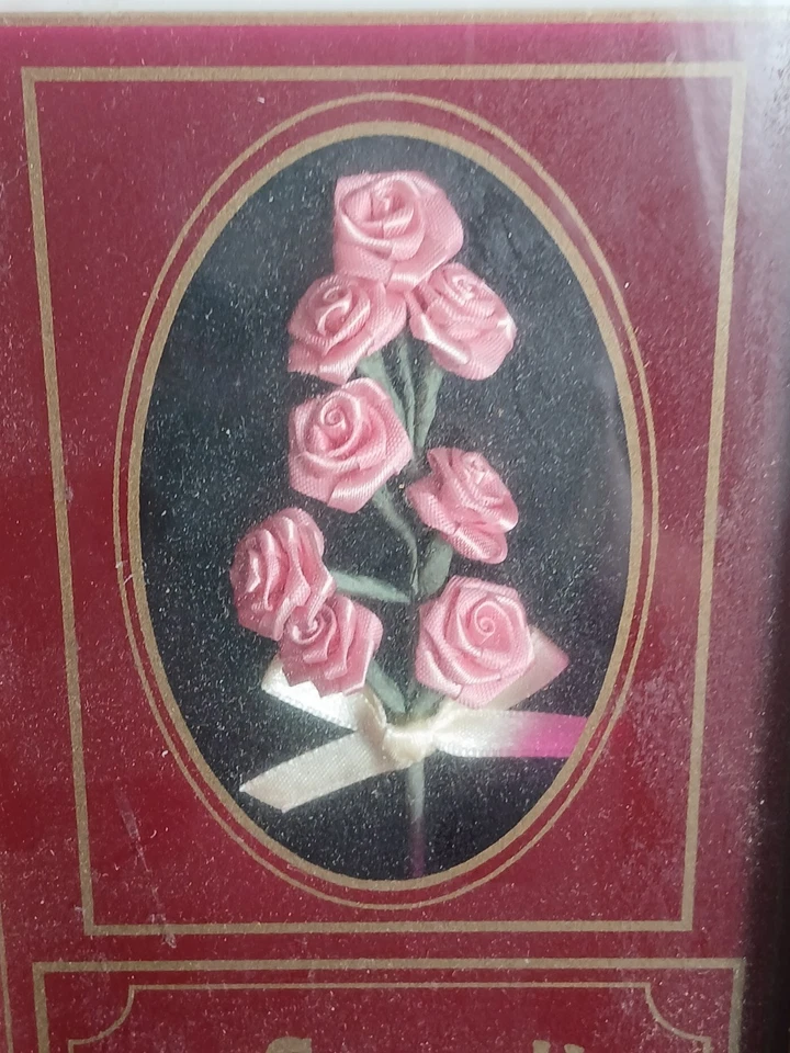 Vtg NIB Ingraham USA Wooden Wall Clock Glass Front Red & Gold 12.75" Pink Roses - Image 4 of 4