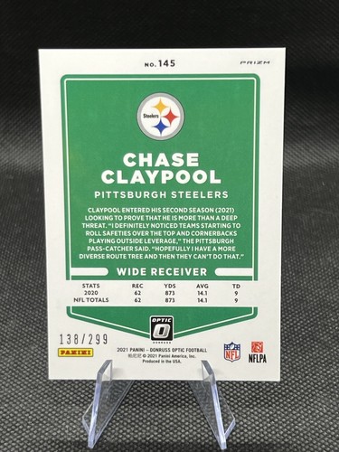 2021 Donruss Optic #145 Chase Claypool Wave /299 - Pittsburgh Steelers - Picture 2 of 2