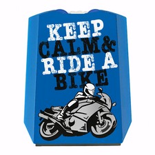 Keep calm & ride a bike Parkscheibe mit Motorrad Motiv in blau