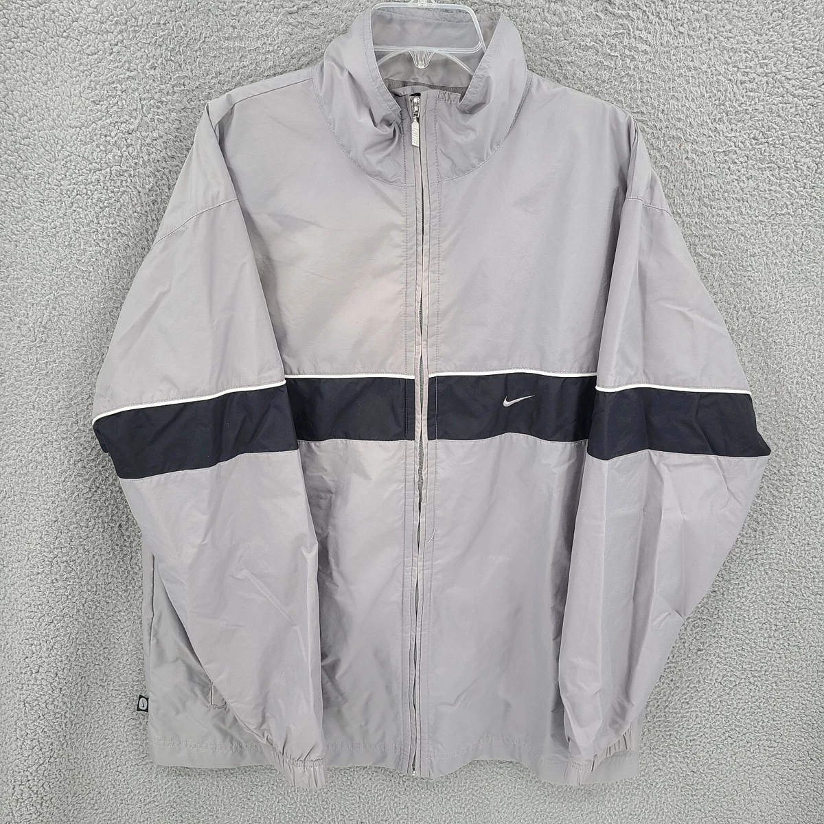 Vintage Nike Jacket Mens XL Gray Rain Jacket Full Zip Nylon Y2K