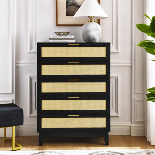 Bedroom 5 drawer dresser,rattan dresser modern wooden chest of drawers with spa