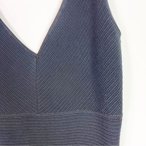 VENA CAVA BLACK RIBBED KNIT BODY CON SLEEVELESS V-NECK DRESS WOMENS SZ LARGE - Picture 4 of 8