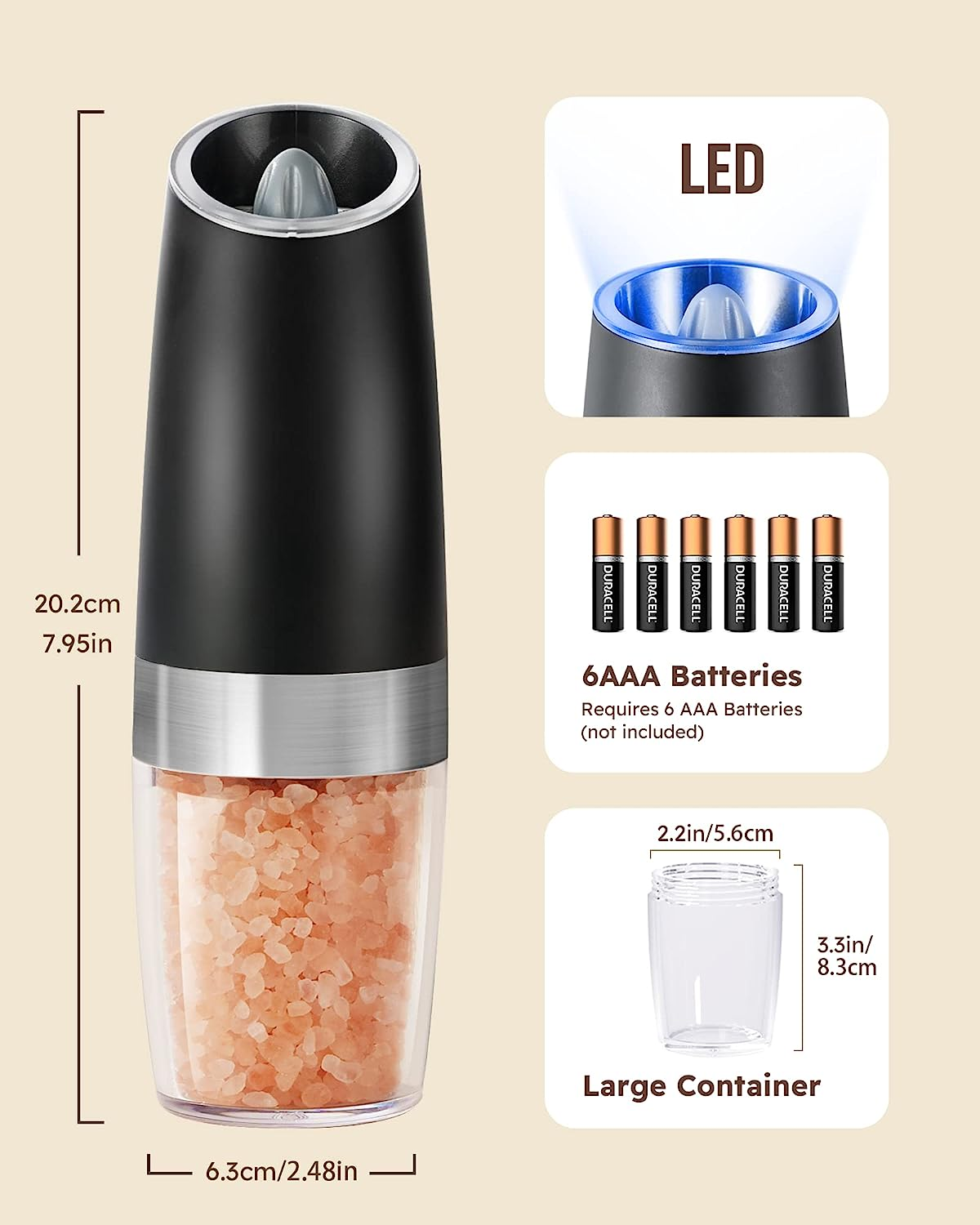 Gravity Electric Salt and Pepper Grinder Set Automatic Shakers Mill ...