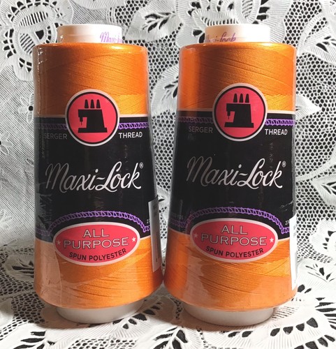 NEW 2 Orange maxilock 3000Yd spools 100% polyester overlock sewing thread TEX 27 - Picture 1 of 3