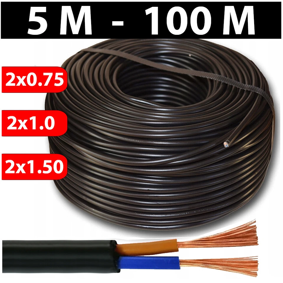 SCHLAUCHLEITUNG H03VV-F Kabel Stromkabel H03VVF Schwarz 2x0.75 2x1.0 2x1.5mm² ⭐⭐ - Bild 2 von 4