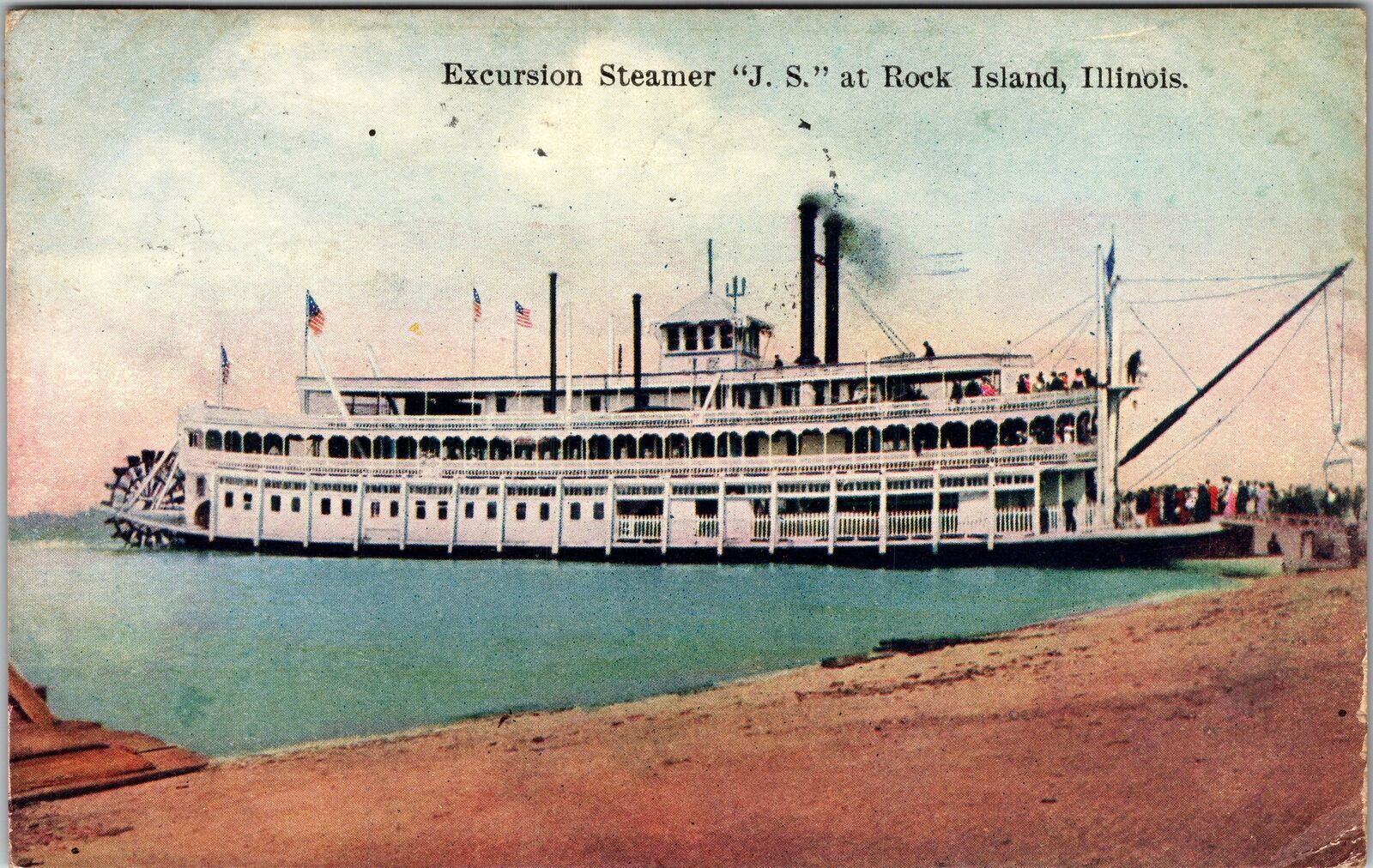 Excursion Steamer J S At Rock Island Illinois c1909 Vintage Souvenir Postcard