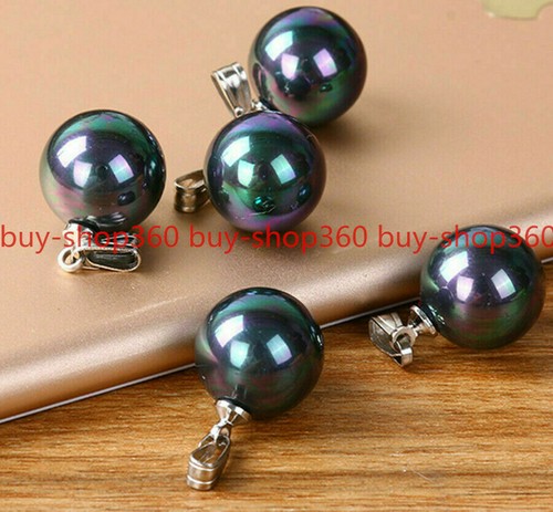 5 Pcs Black Rainbow 10mm South Sea Shell Pearl Circular Shape Pendant AAA++ - Picture 12 of 12