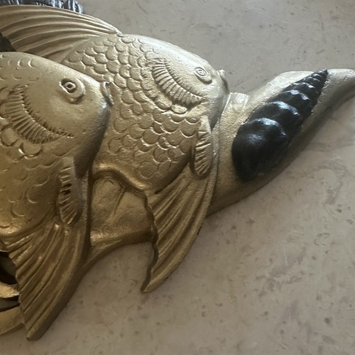 2er Set Wurzelholz Engel Fisch schwarz gold Badezimmer Wanddeko Kunststoff 1988 Vintage - Bild 6 von 8