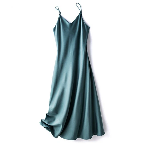 Damen Satin Kunst Seide Kleid Träger Unterkleid Nachthemd Sexy A-Linie Lang - Bild 9 von 12