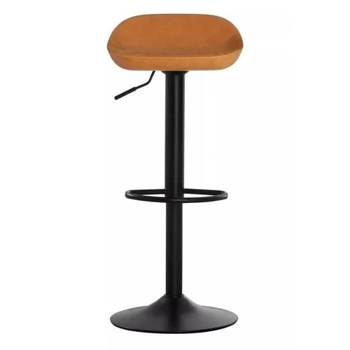 Set of 2 Brown Bar Stools Adjustable PU Leather Swivel Black Metal Base - Picture 2 of 9
