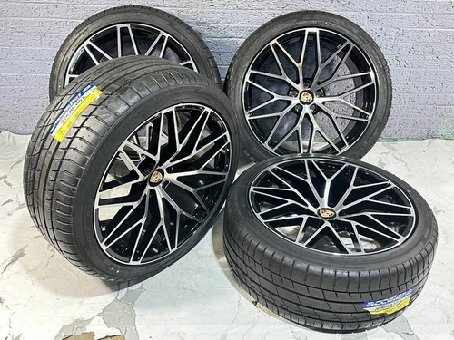 (4) 22x10 PORSCHE CAYENNE BLACK MACHINED WHEELS RIMS TIRES GTS S TURBO 5x130 +50 - Picture 4 of 6