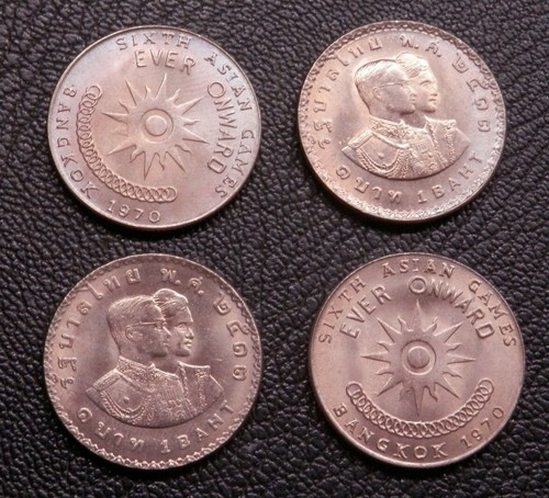 Thailand Bulk Lot 40 x 1 Baht Coins 6th Asian Games 1970 Bangkok Rama IX All Unc - Picture 5 of 6