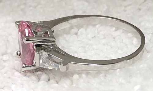 Pink Pear W/ White Baguettes CZ’s Sterling Silver Ring - Afbeelding 9 van 12