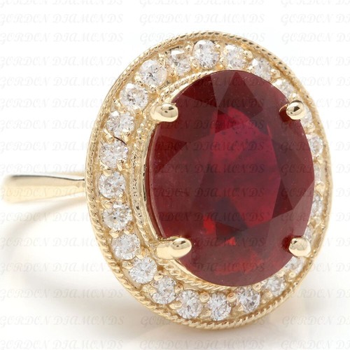 8.50ct Oval Cut Natural Ruby & Diamond Engagement Ring 18K Yellow Gold Plated - Picture 2 of 15
