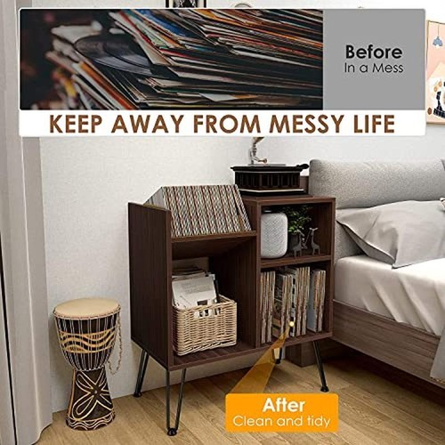 Record Player Stand Vinyl Storage Cabinet Turntable Table Shelf W/ Metal Legs US - Picture 4 of 6