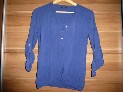 Amisu - Shirt Bluse Blusenshirt - Langarm 3/4-Arm zum Krempeln blau - Gr. S