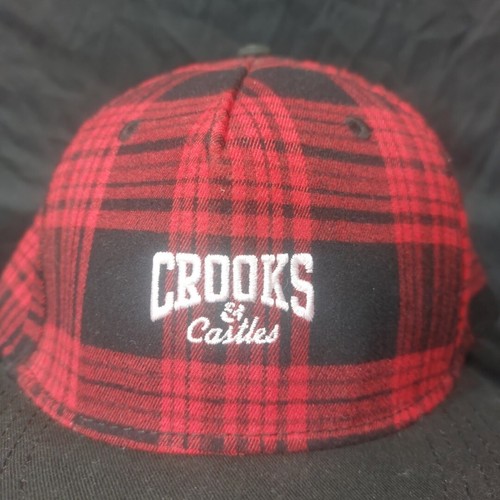 Neu Crooks And Castles Core Logo kariert rot schwarz Snapback Mütze - Bild 5 von 8