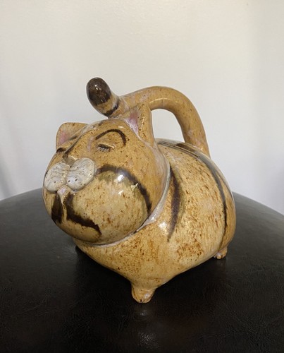 Handmade Stoneware Large Glazed Fat Cat Piggy Bank Studio Pottery Decor 