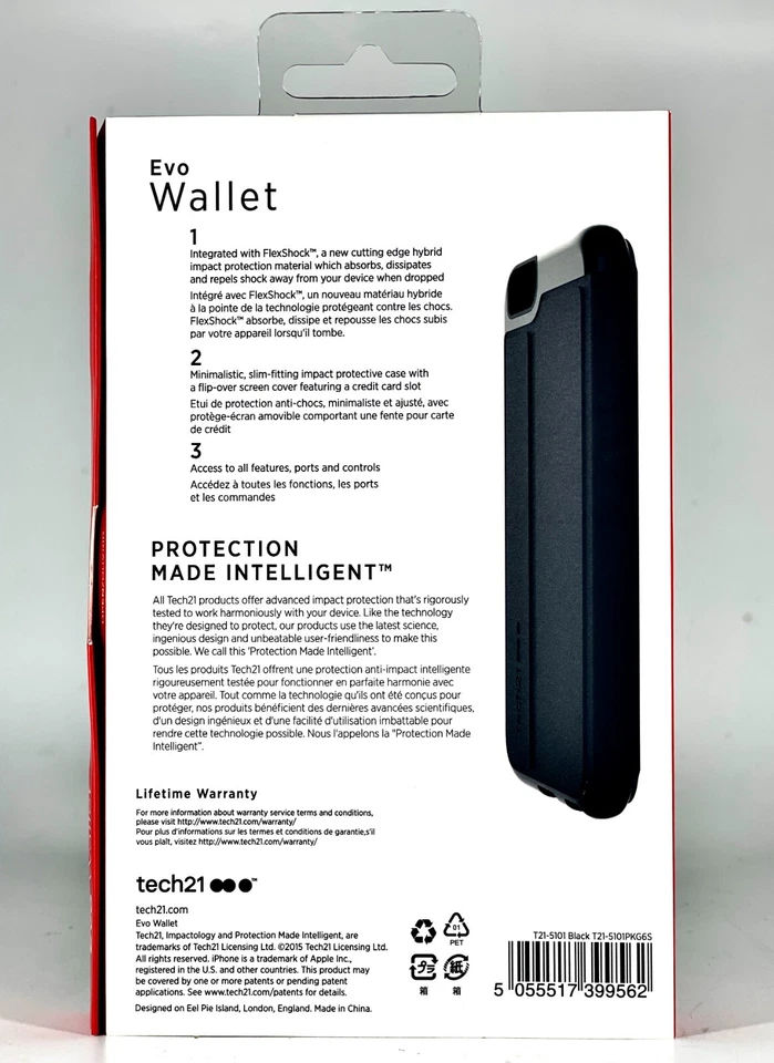 Tech21 Ultra Thin Wallet Case Credit Card Slot For Apple iPhone 6 / 6s - Black - Image 2 of 2
