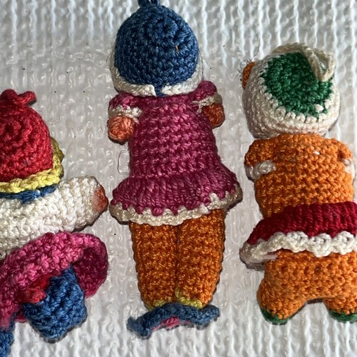 Amigurumi Crochet Mini Japanese Dolls Ornaments Silk Faces Lot Of 3 Vintage - Picture 7 of 9