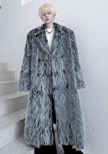 Herren Revers Langer Mantel Dick Fell Jacke Oberbekleidung Winter Locker Warm Parka NEU - Bild 11 von 11
