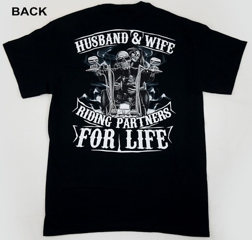 CLEARANCE Husband & Wife Riding Partner for Life t-shirt Medium Black Biker M - Picture 1 of 6