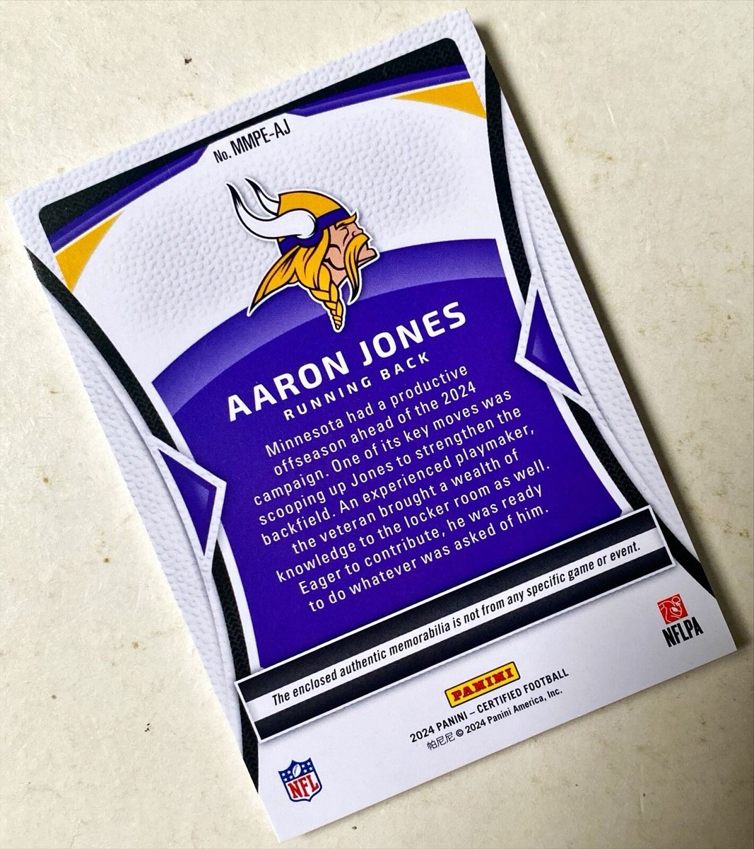 2024 Panini Certified Aaron Jones Purple Vikings Logo Patch