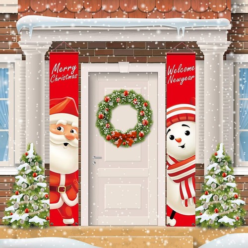 Christmas Merry Christmas Banner Decorations Xmas Porch Door Sign Welcome Banner - Picture 5 of 5
