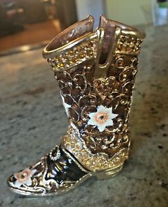 Western Hand Made Boot Trinket Box With Swarovski Crystals By Ciel Collectables Ebay
