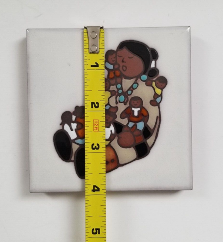 Tile Trivet Cleo Teissedre Mother Children Handcrafted 4" Ceramic USA Folk art - Picture 3 of 4