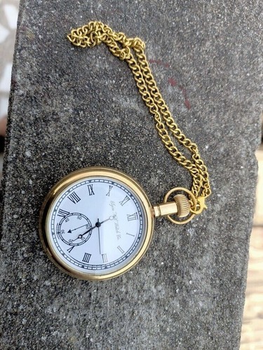 Antiguo reloj de bolsillo Elgin de latón grabado con cadena regalo vintage para él - Imagen 7 de 7