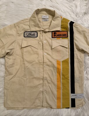 Rhude x McLaren Pit Crew Button Up Shirt White Small | eBay