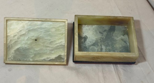 antique hand carved Chinese green Jade hard stone bronze dresser box casket - Picture 11 of 13