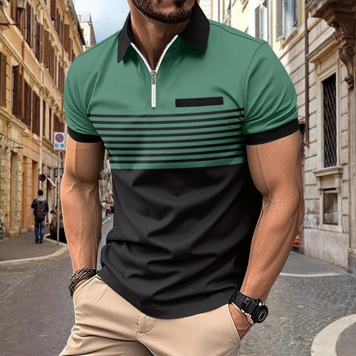 2024 Summer New Men's Printed Stripe Polo Short Sleeve T Shirt Men - Picture 16 of 21